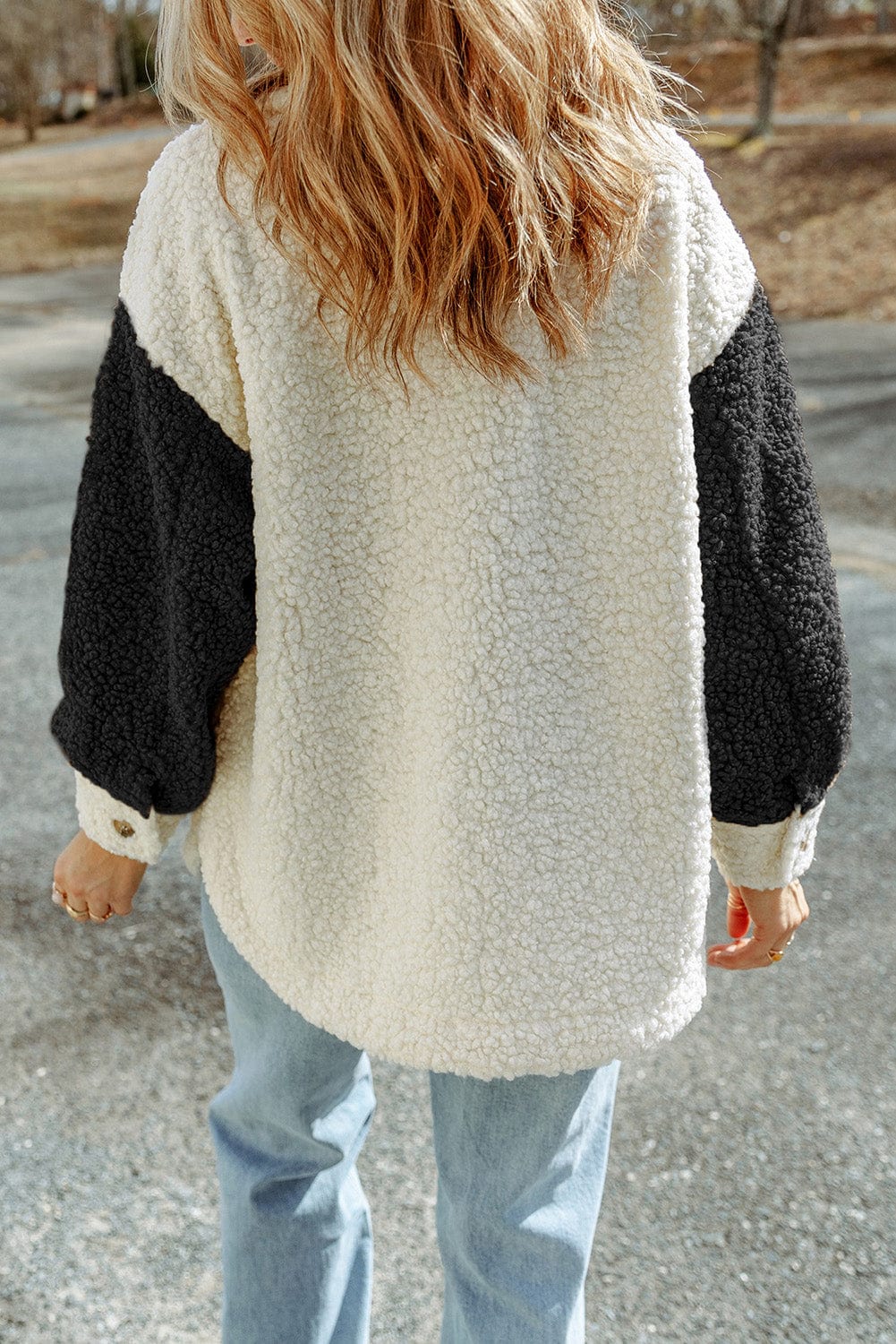 stylub Color Block Collared Neck Sherpa Jacket