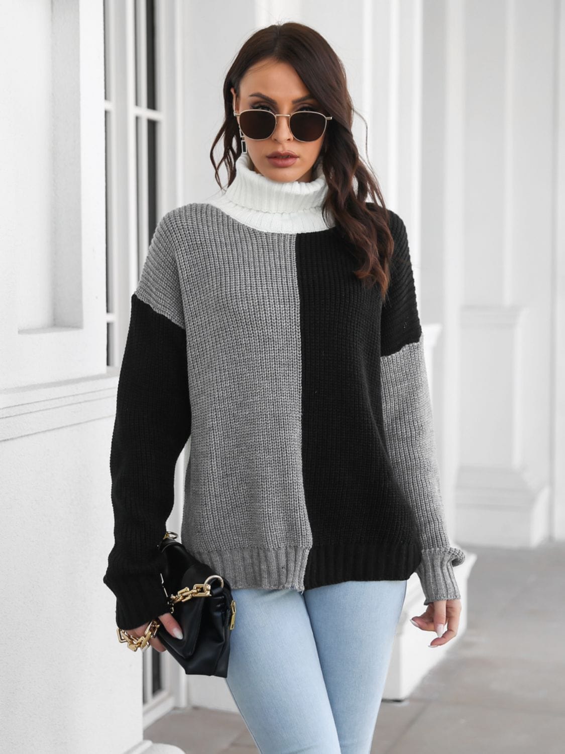 stylub Contrast Turtleneck Long Sleeve Sweater