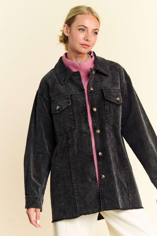 stylub Davi & Dani Washed Corduroy Raw Hem Button Up Jacket