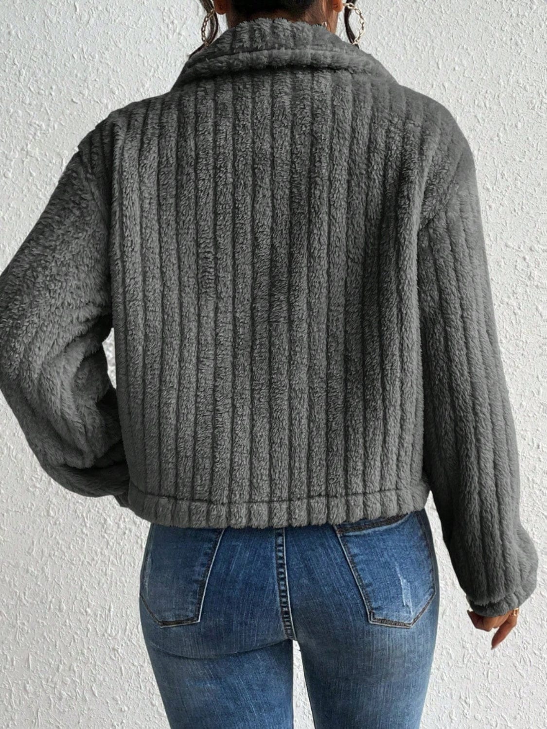 stylub Fuzzy Button Up Collared Neck Jacket