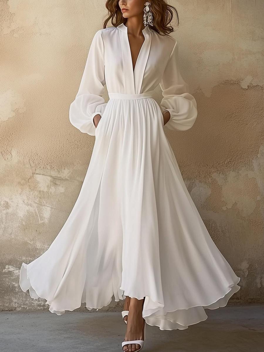 stylub Laura - Vintage-Inspired White V-Neck Maxi Dress