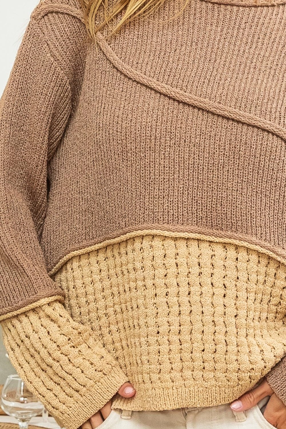 Trendsi BiBi Texture Detail Contrast Drop Shoulder Sweater