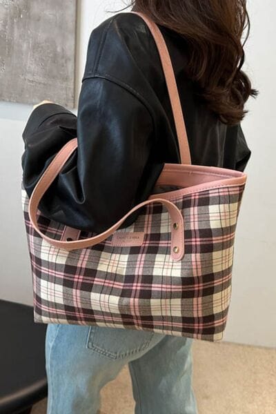 Trendsi Plaid PU Leather Tote Bag