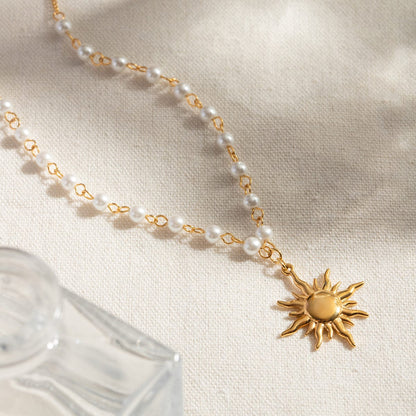 stylub 18K Gold-Plated Pearl Sun Necklace