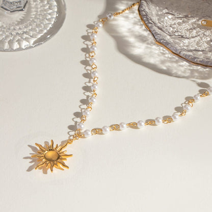 stylub 18K Gold-Plated Pearl Sun Necklace