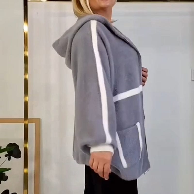Stylub 50% Off Women's Cozy Warm Hooded Jacket with Striped Detail - 3-Day Sale