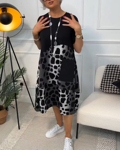stylub Allison - Stylish Short Sleeve Leopard Print Midi Dress