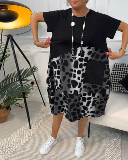 stylub Allison - Stylish Short Sleeve Leopard Print Midi Dress