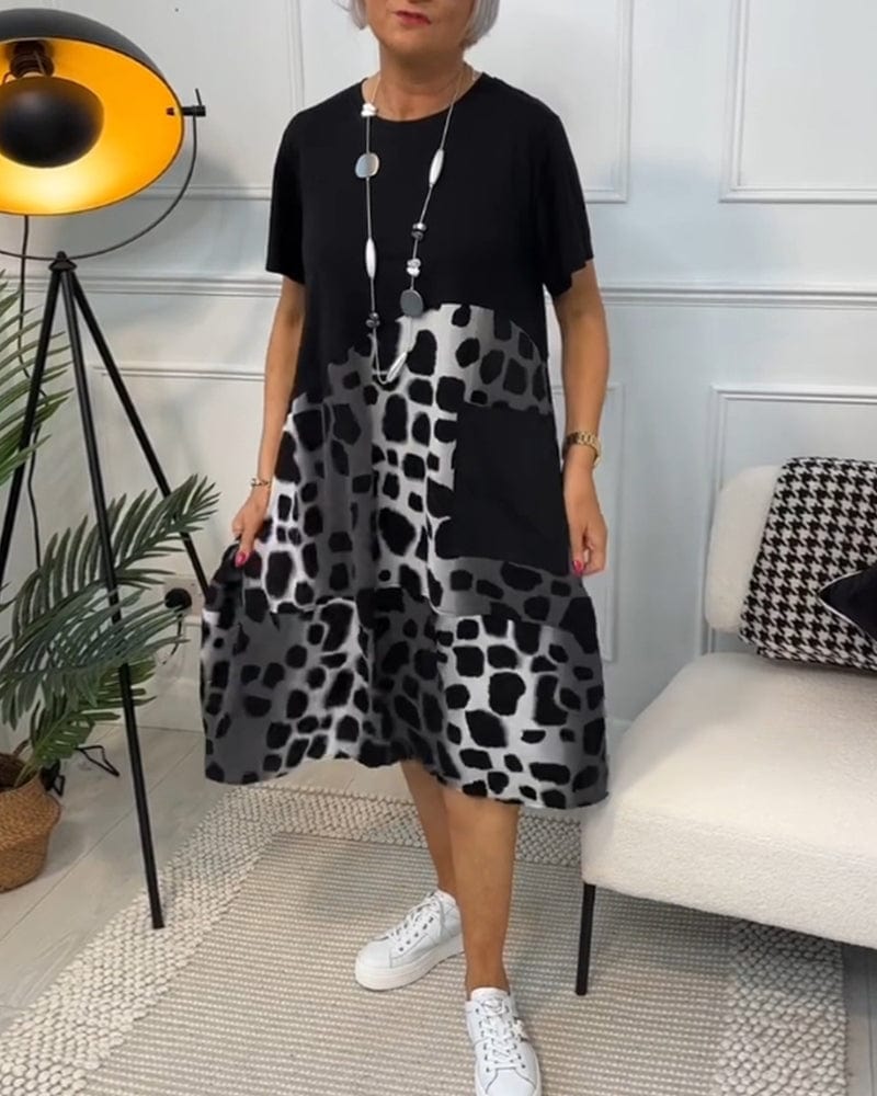 stylub Allison - Stylish Short Sleeve Leopard Print Midi Dress