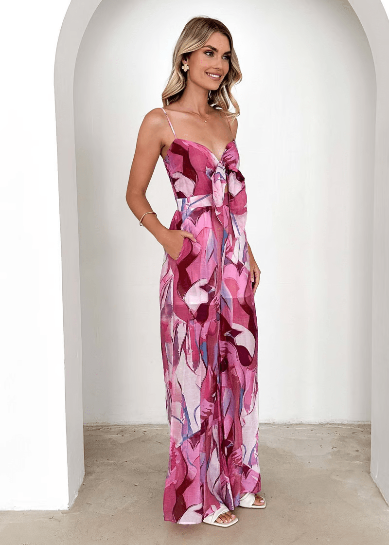 stylub Annalise - Chic Printed Suspender Strap Long Dress