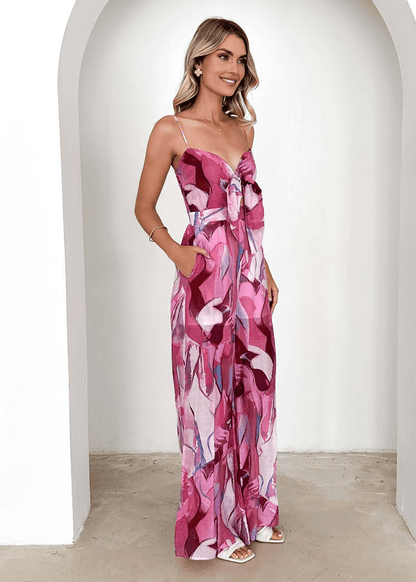 stylub Annalise - Chic Printed Suspender Strap Long Dress