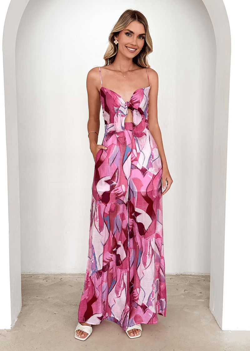 stylub Annalise - Chic Printed Suspender Strap Long Dress