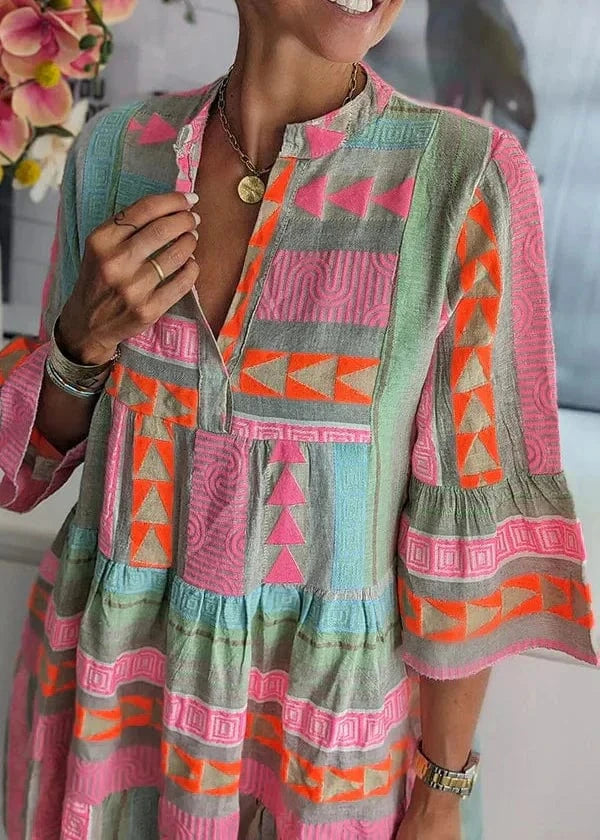 stylub Ava - Chic V-Neck Cotton Hemp Summer Dress