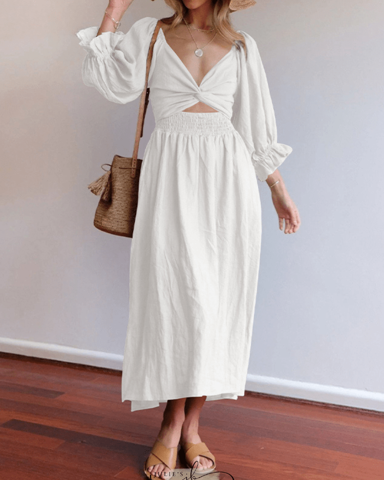 stylub Aviana - Elegant Reversible Puff Sleeve Maxi Dress