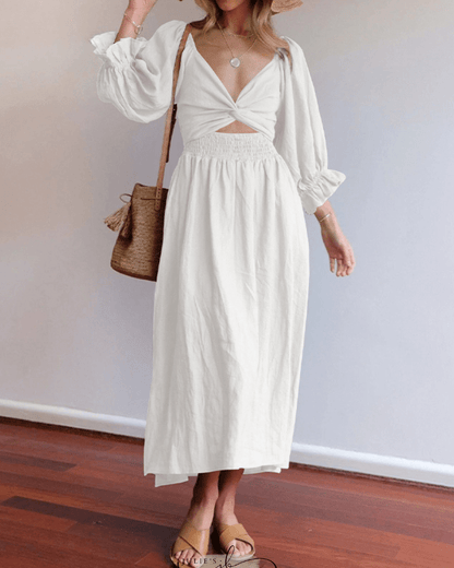 stylub Aviana - Elegant Reversible Puff Sleeve Maxi Dress