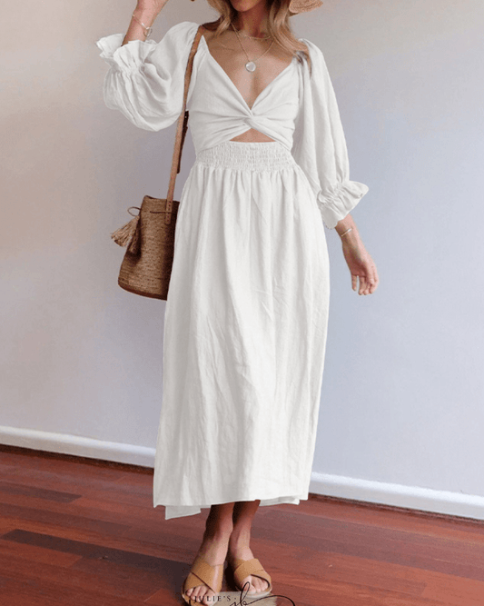 stylub Aviana - Elegant Reversible Puff Sleeve Maxi Dress