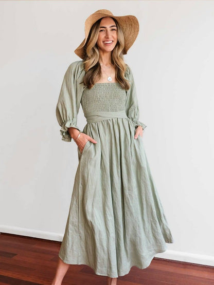 stylub Aviana - Elegant Reversible Puff Sleeve Maxi Dress
