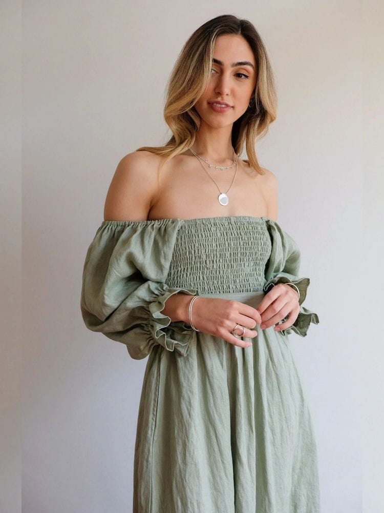 stylub Aviana - Elegant Reversible Puff Sleeve Maxi Dress