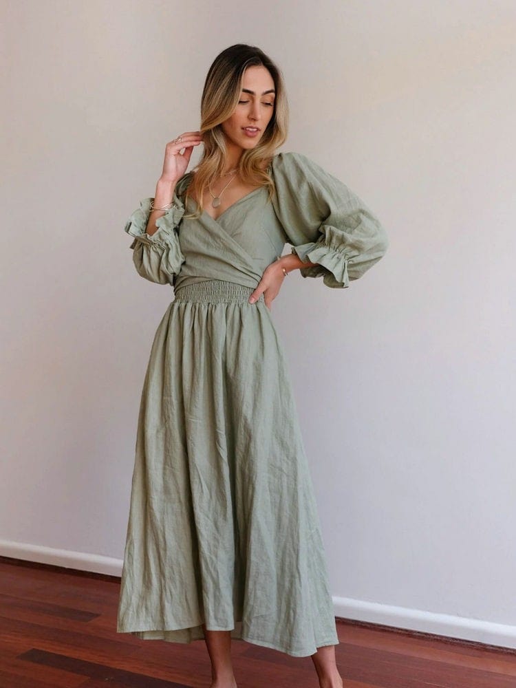 stylub Aviana - Elegant Reversible Puff Sleeve Maxi Dress