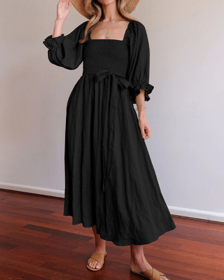 stylub Aviana - Elegant Reversible Puff Sleeve Maxi Dress