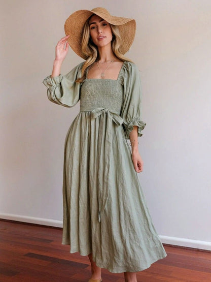 stylub Aviana - Elegant Reversible Puff Sleeve Maxi Dress