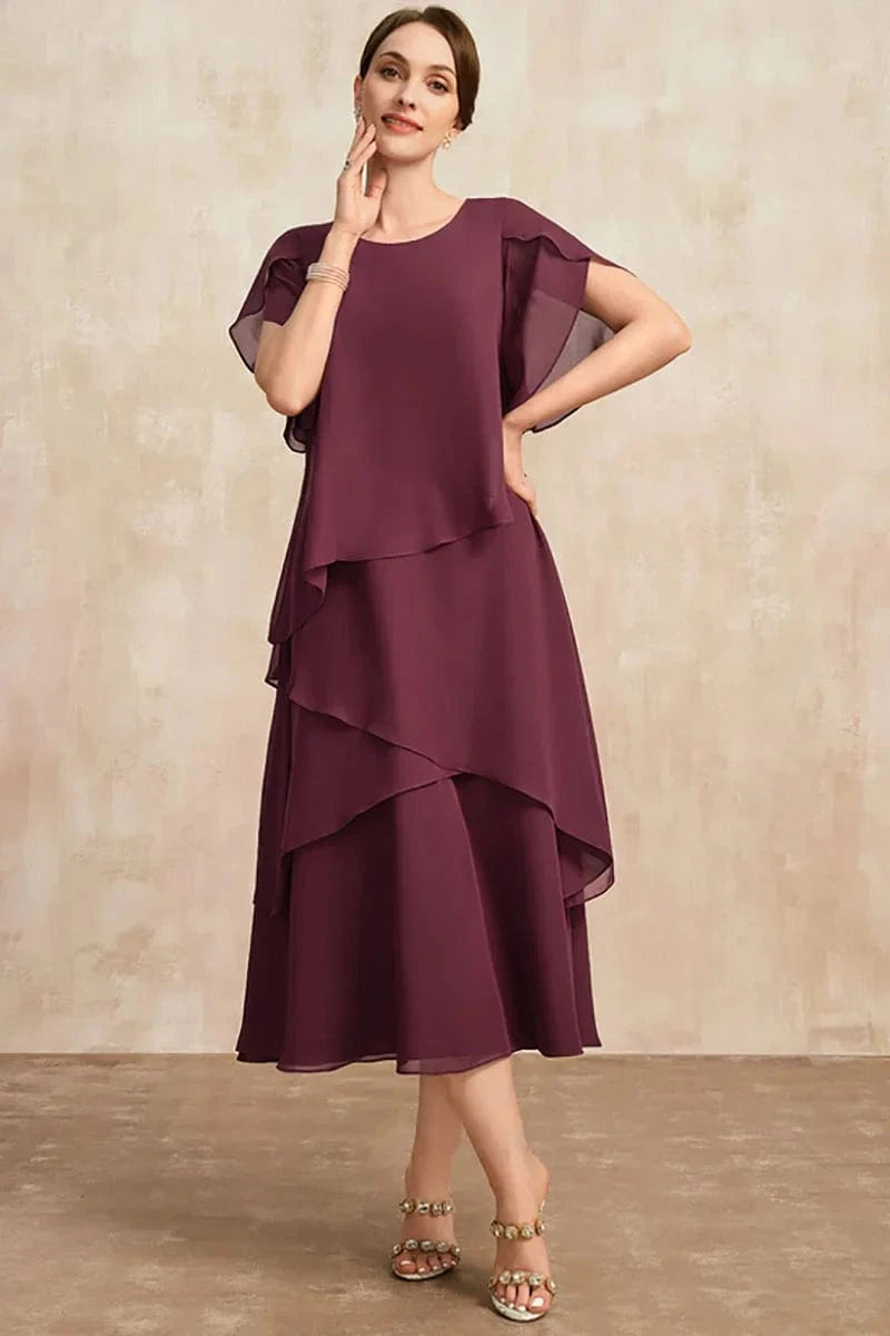stylub Belle - Flowy Short Sleeve Irregular Layered Long Dress