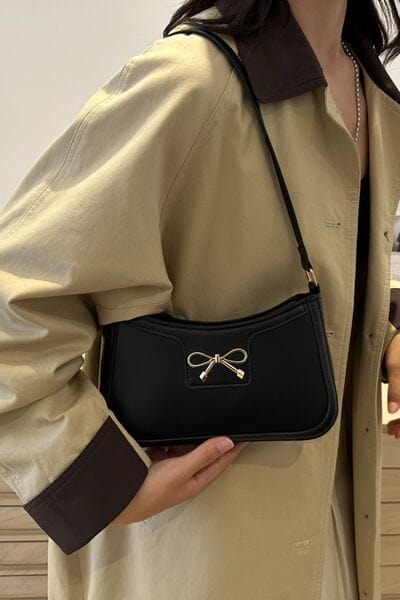 stylub Bow Trim PU Leather Shoulder Bag