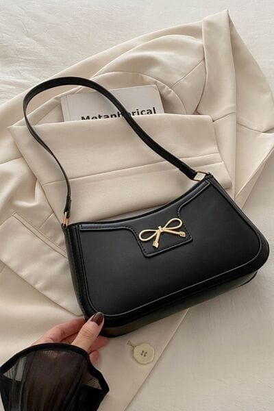 stylub Bow Trim PU Leather Shoulder Bag