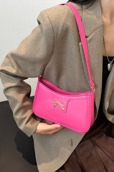 stylub Bow Trim PU Leather Shoulder Bag