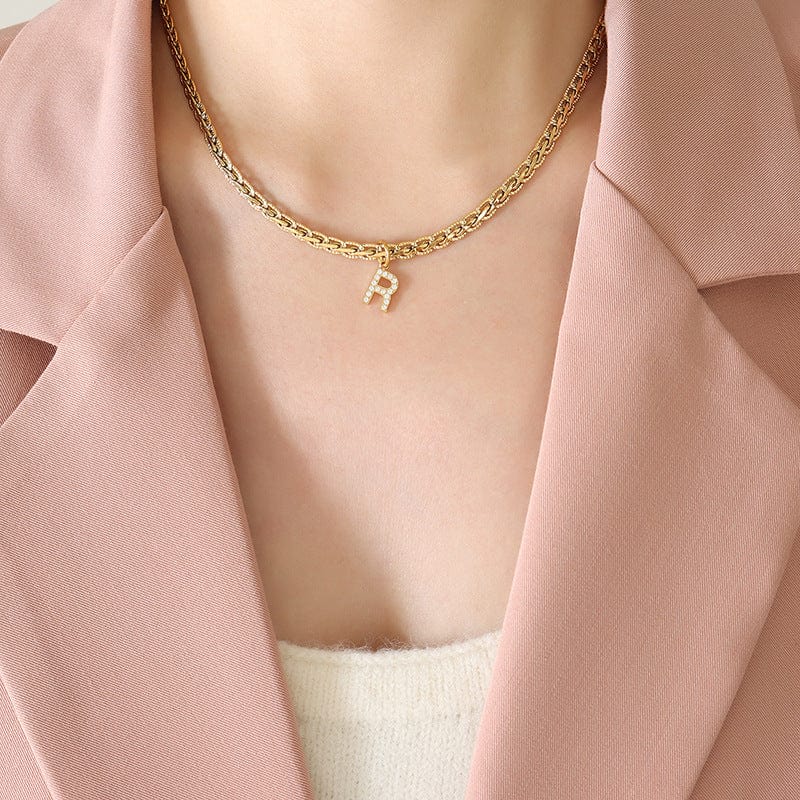 stylub Brass Inlaid Zircon Letter Pendant Necklace