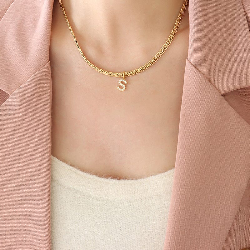 stylub Brass Inlaid Zircon Letter Pendant Necklace