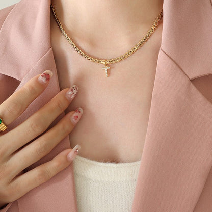 stylub Brass Inlaid Zircon Letter Pendant Necklace