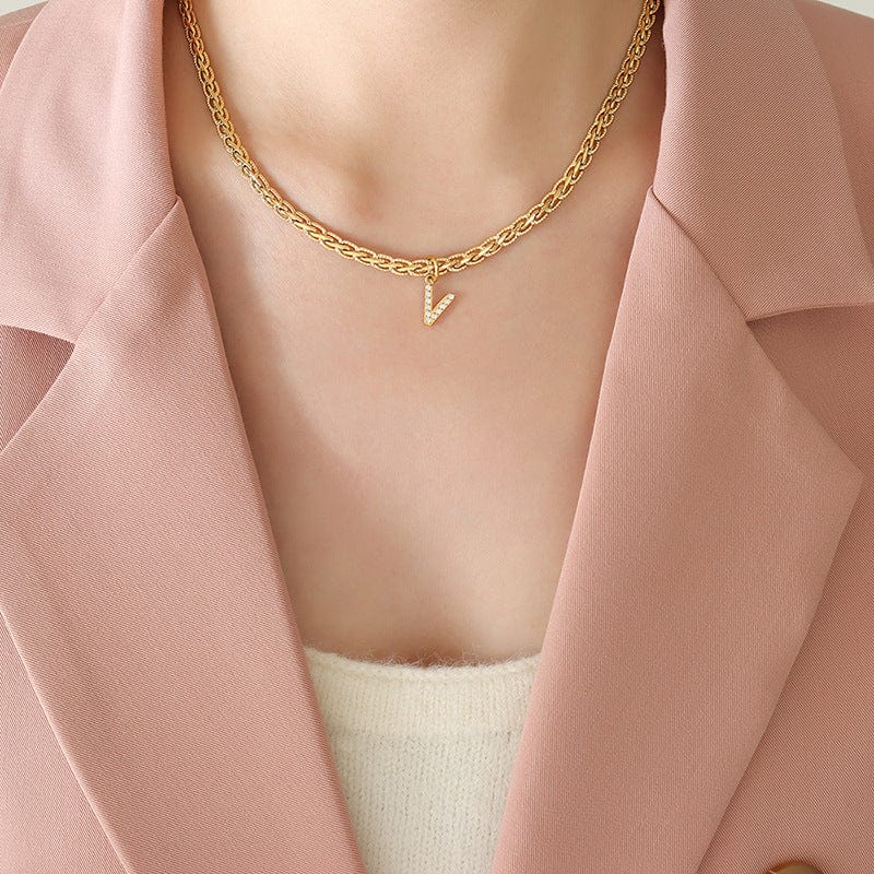 stylub Brass Inlaid Zircon Letter Pendant Necklace