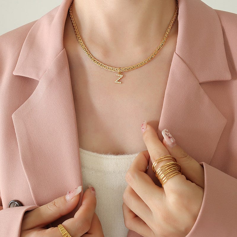 stylub Brass Inlaid Zircon Letter Pendant Necklace