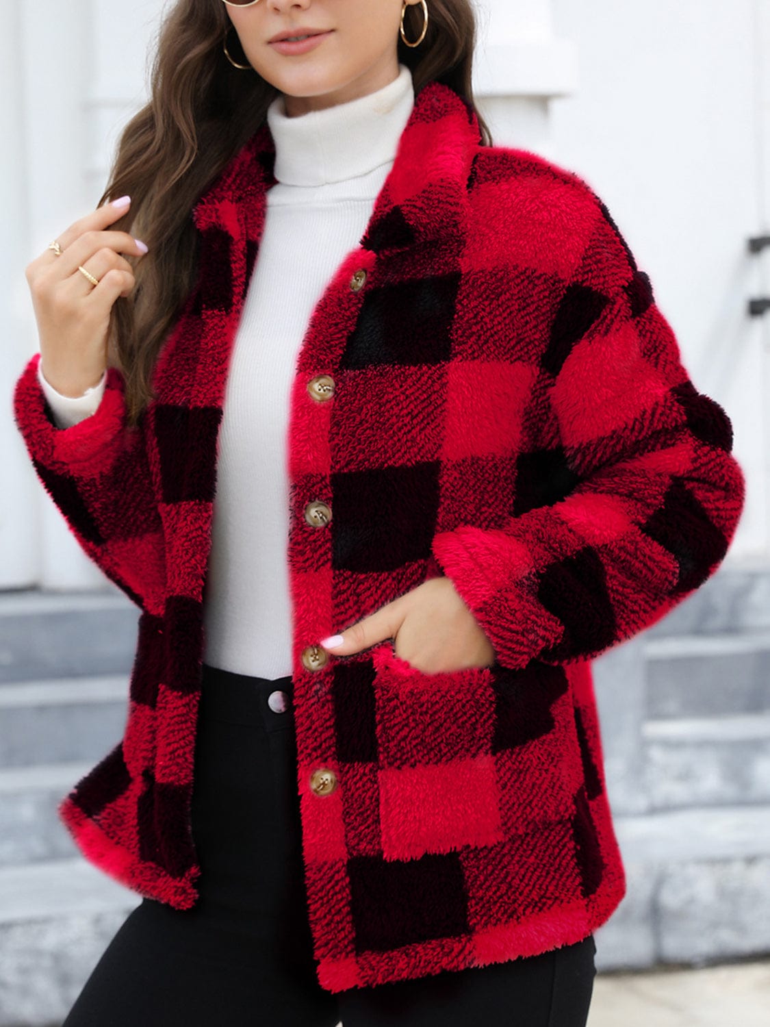 stylub Button Up Drop Shoulder Fuzzy Jacket
