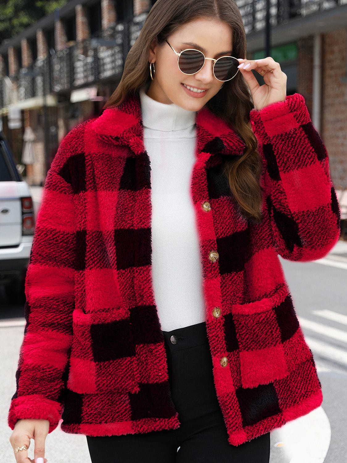 stylub Button Up Drop Shoulder Fuzzy Jacket