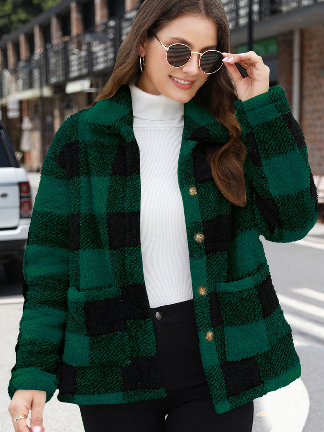stylub Button Up Drop Shoulder Fuzzy Jacket