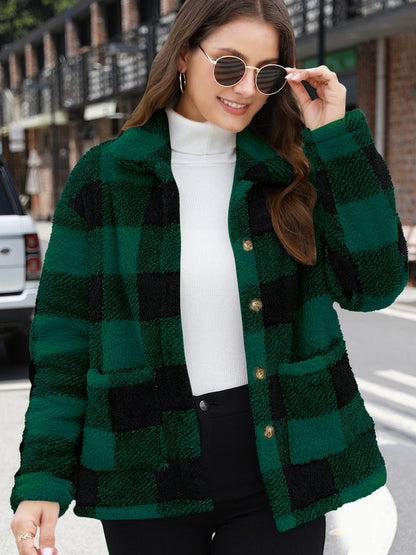 stylub Button Up Drop Shoulder Fuzzy Jacket