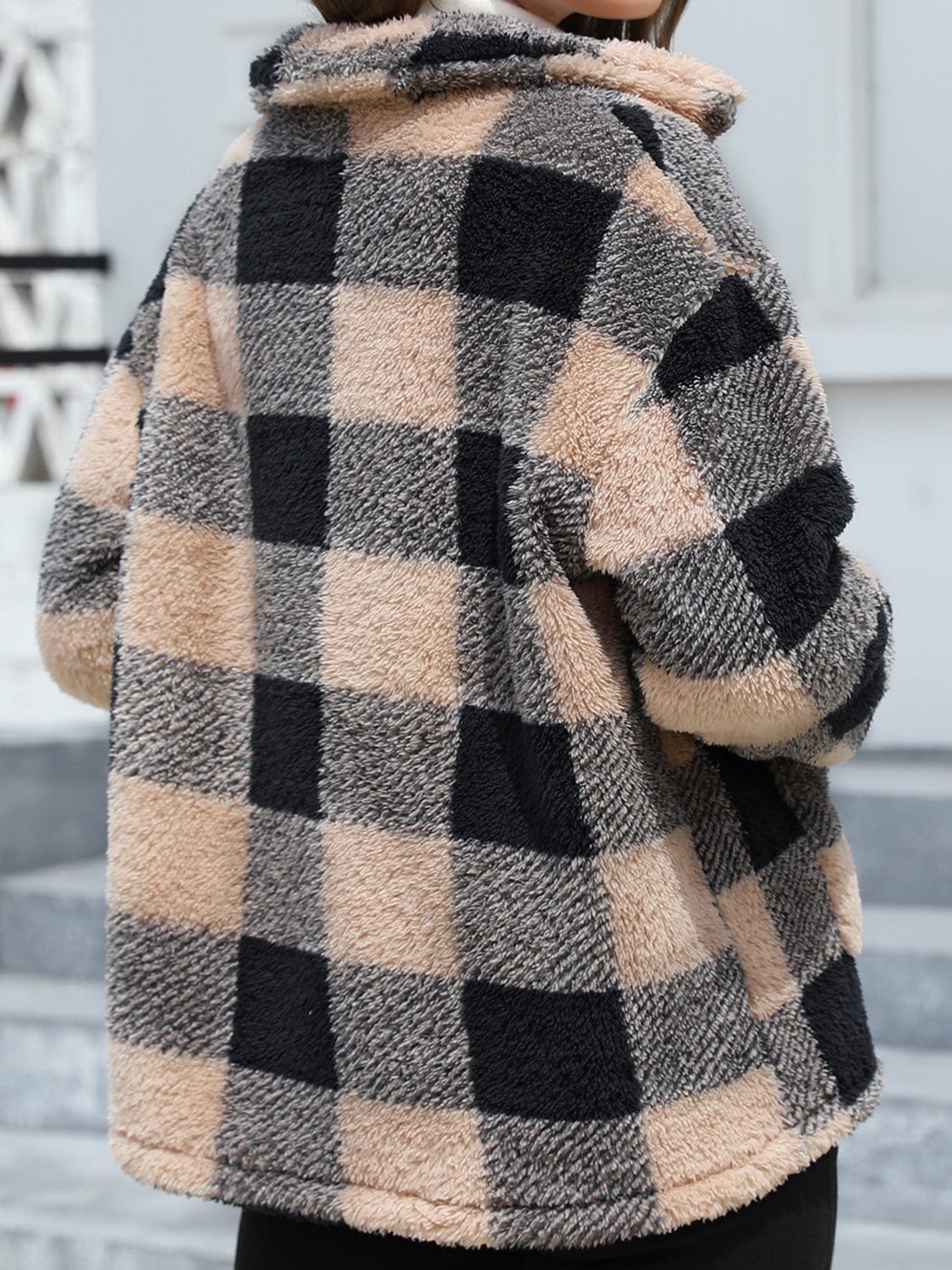 stylub Button Up Drop Shoulder Fuzzy Jacket