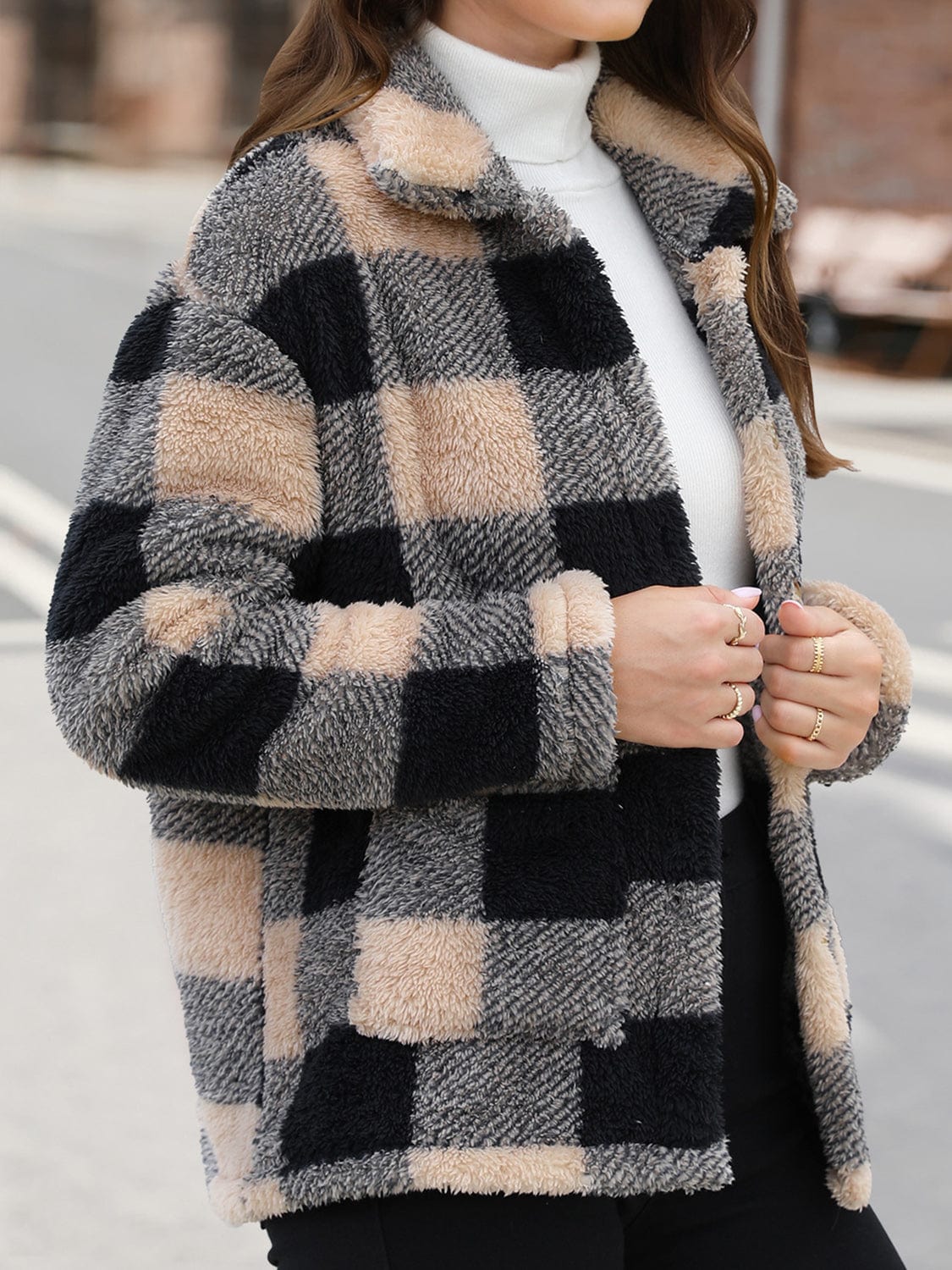 stylub Button Up Drop Shoulder Fuzzy Jacket