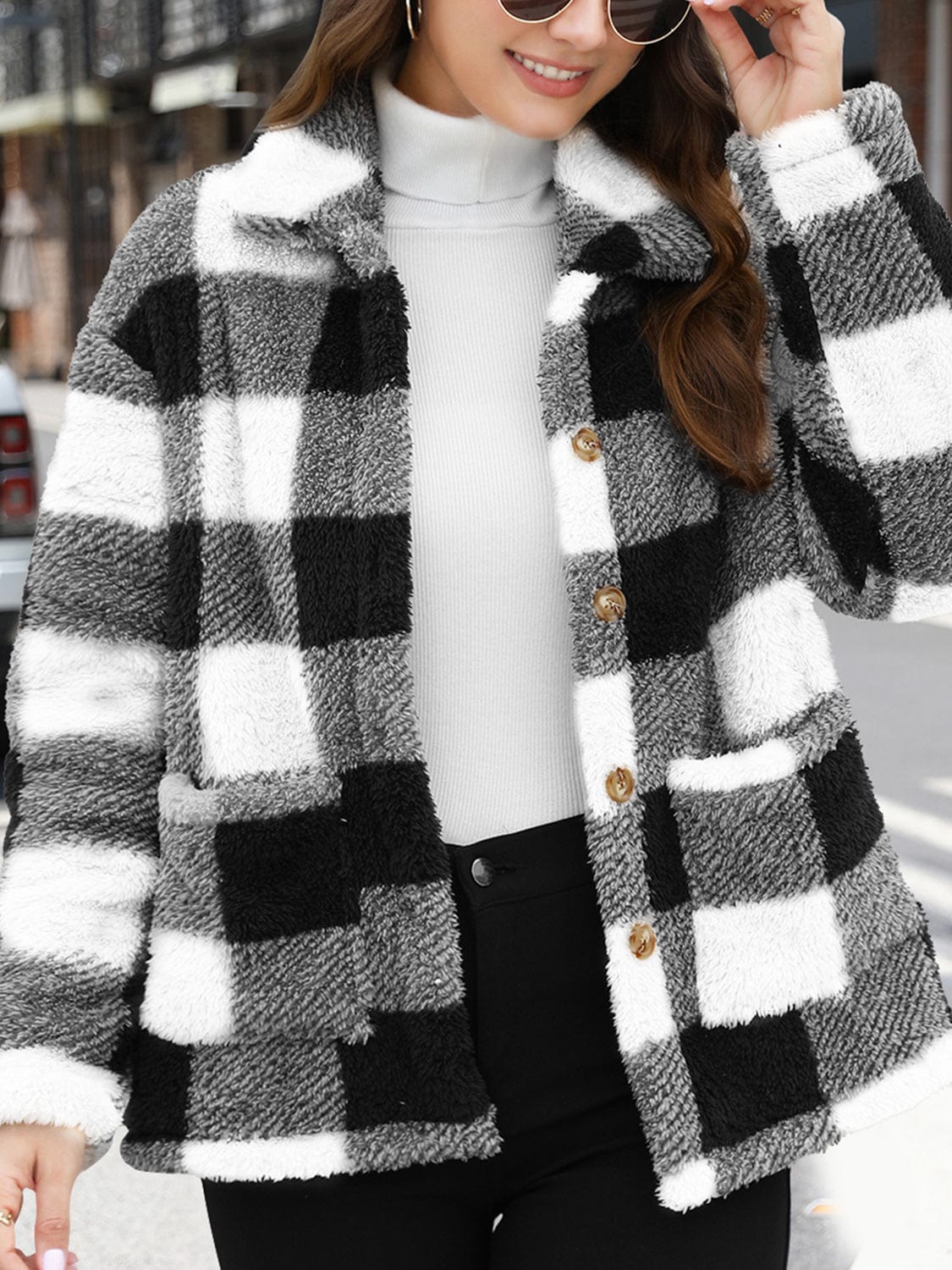 stylub Button Up Drop Shoulder Fuzzy Jacket