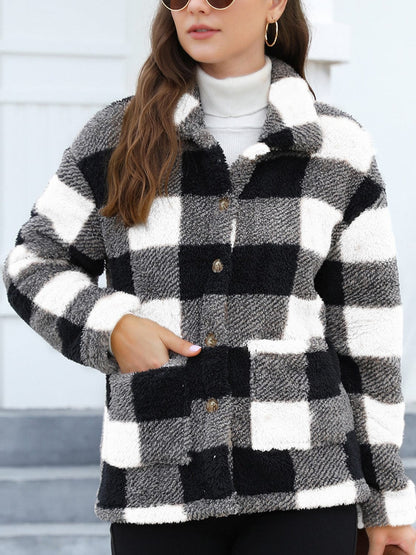 stylub Button Up Drop Shoulder Fuzzy Jacket