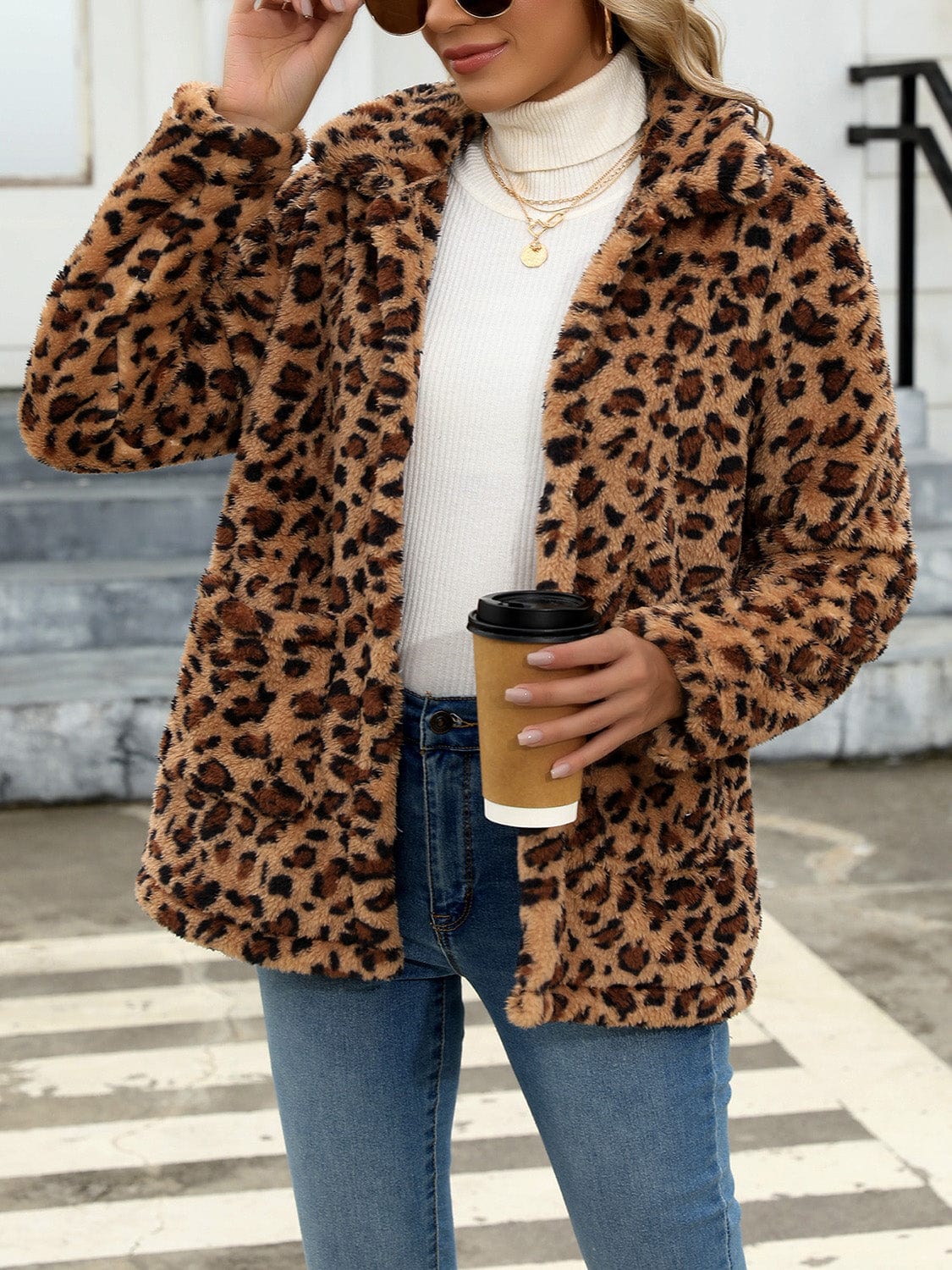 stylub Button Up Drop Shoulder Fuzzy Jacket