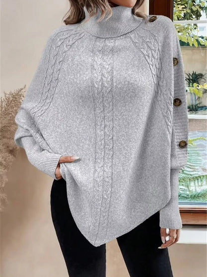 Stylub Cable Knit Turtleneck Cape Sweater