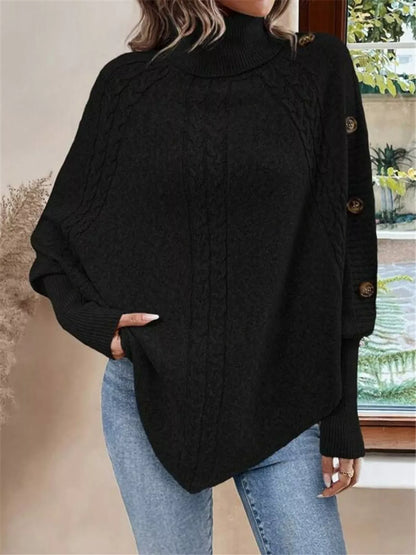 Stylub Cable Knit Turtleneck Cape Sweater
