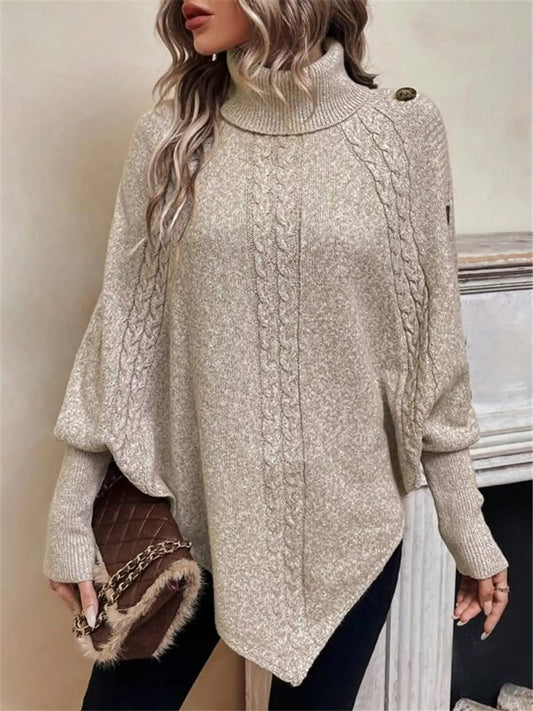 Stylub Cable Knit Turtleneck Cape Sweater
