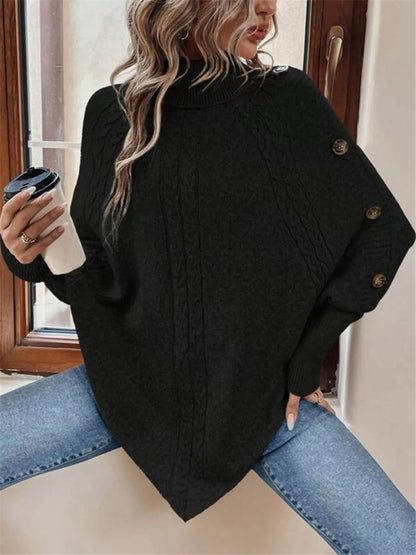 Stylub Cable Knit Turtleneck Cape Sweater