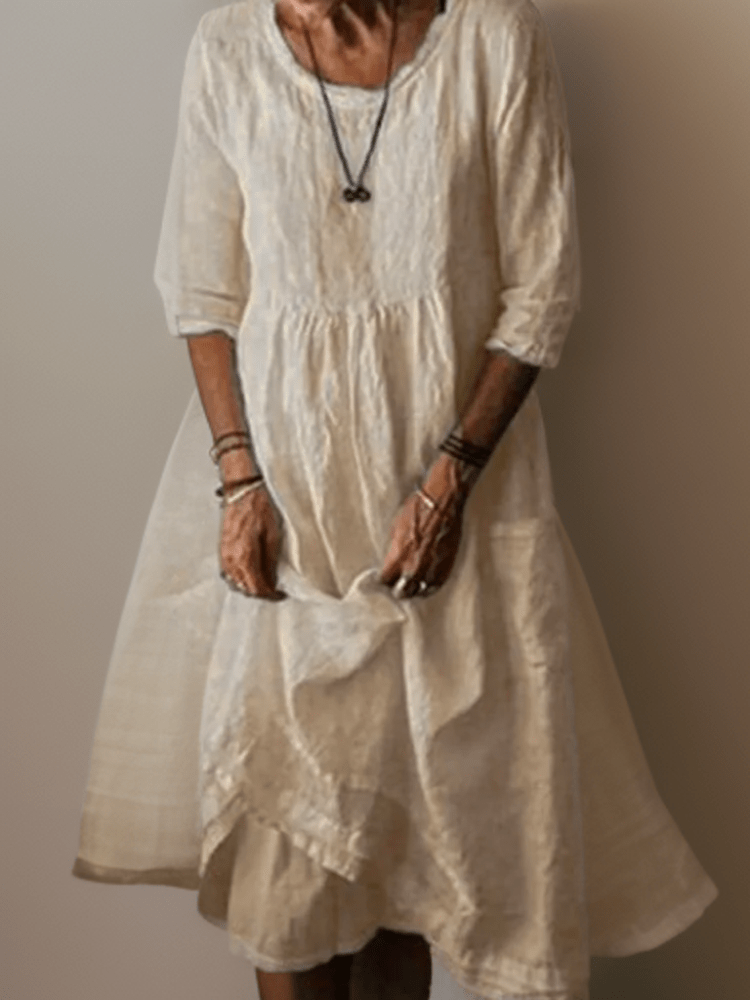 stylub Carolien - Flowing Maxi Dress with Relaxed Round Neckline