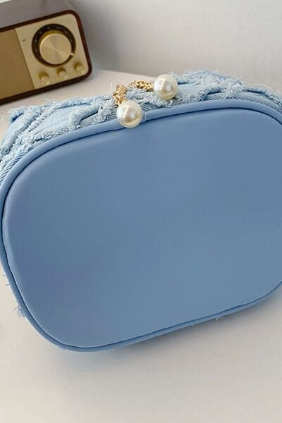 stylub Chain Drawstring Raw Edge Denim Bucket Bag