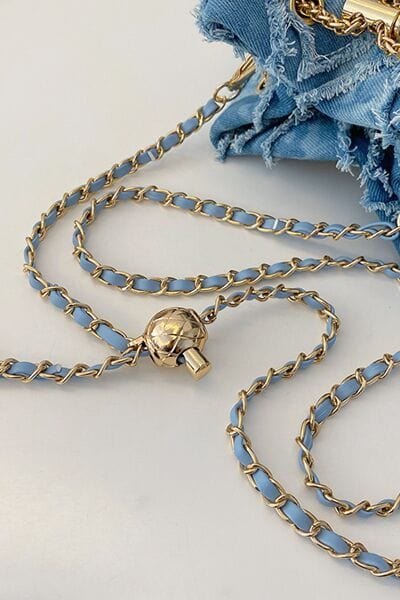 stylub Chain Drawstring Raw Edge Denim Bucket Bag